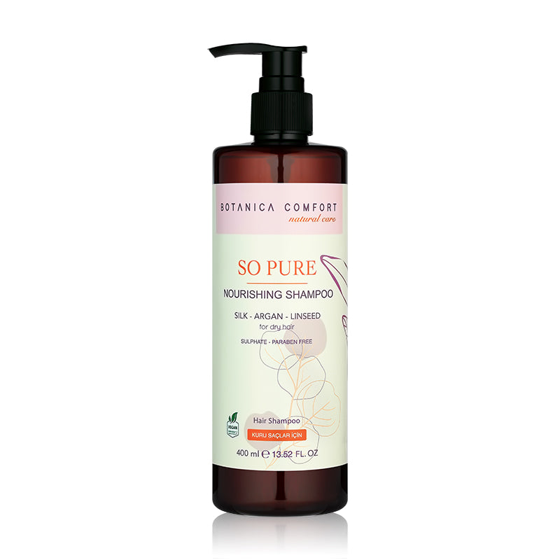 Botanica Comfort Natural Care So Pure Nourishing Shampoo | Silk, Argan & Linseed | For Dry Hair | Paraben-Free & Vegan