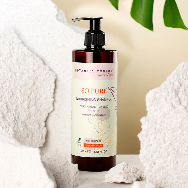 Botanica Comfort Natural Care So Pure Nourishing Shampoo | Silk, Argan & Linseed | For Dry Hair | Paraben-Free & Vegan