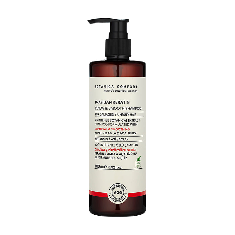 Botanica Comfort Brazilian Keratin Renew & Smooth Shampoo | For Damaged & Unruly Hair | Vegan