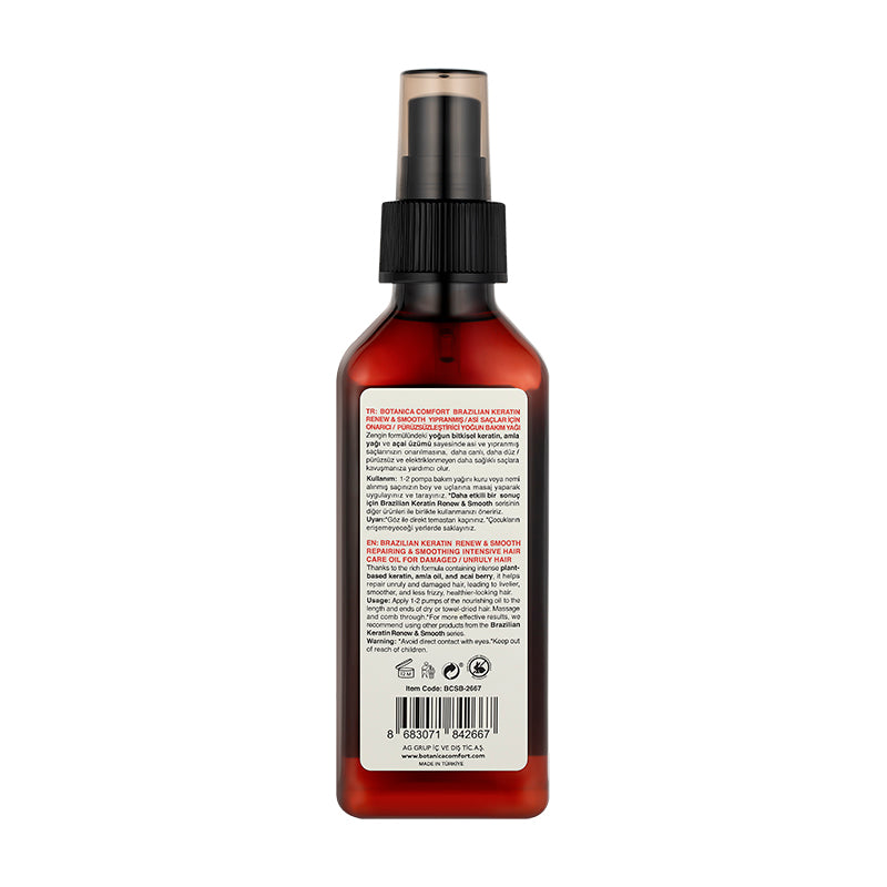 Botanica Comfort Brazilian Keratin Oil | Renew & Smooth Intense Oil | Keratin, Amla, & Acai Berry | Vegan